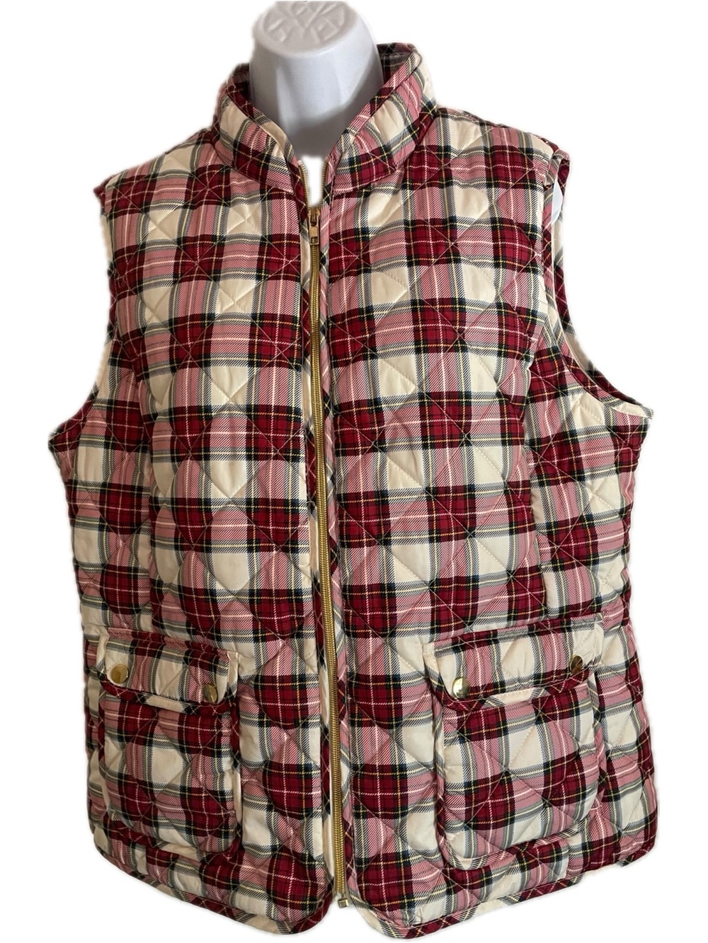 St. John's Bay Red and Cream Plaid Quilted Vest